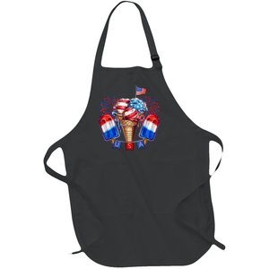 4th Of July Patriotic Ice Cream Popsicle American Flag Full-Length Apron With Pockets