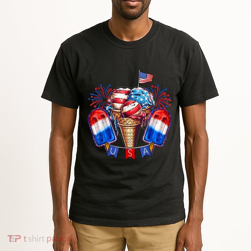 4th Of July Patriotic Ice Cream Popsicle American Flag Tall T-Shirt