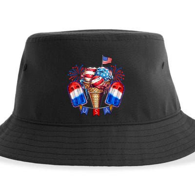4th Of July Patriotic Ice Cream Popsicle American Flag Sustainable Bucket Hat