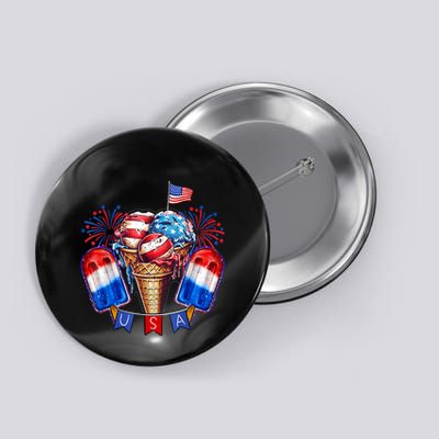 4th Of July Patriotic Ice Cream Popsicle American Flag Button