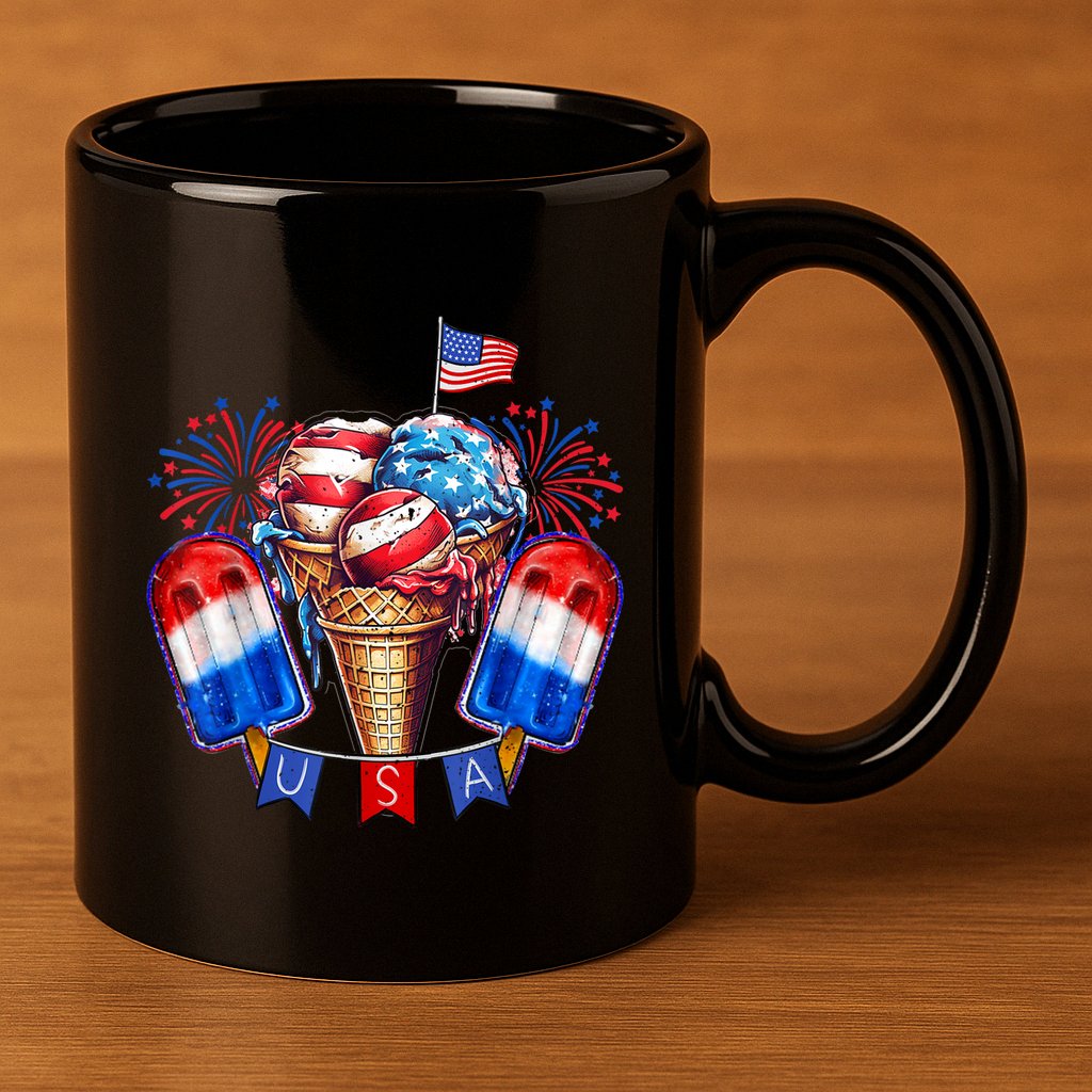 4th Of July Patriotic Ice Cream Popsicle American Flag 11oz C Handle Ceramic Mug