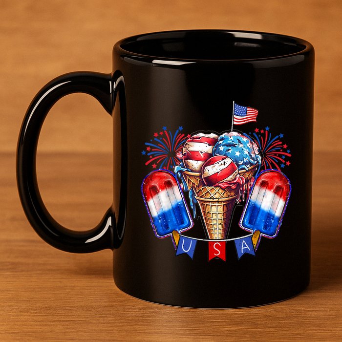 4th Of July Patriotic Ice Cream Popsicle American Flag 11oz C Handle Ceramic Mug