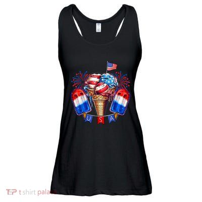 4th Of July Patriotic Ice Cream Popsicle American Flag Ladies Essential Flowy Tank