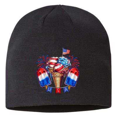4th Of July Patriotic Ice Cream Popsicle American Flag Sustainable Beanie