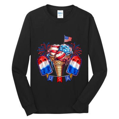 4th Of July Patriotic Ice Cream Popsicle American Flag Tall Long Sleeve T-Shirt