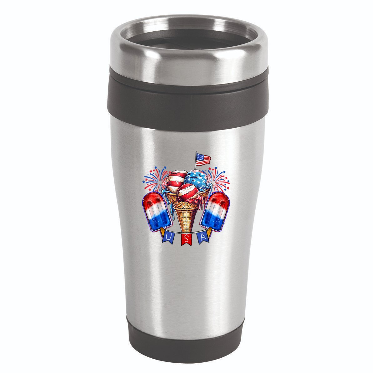 4th Of July Patriotic Ice Cream Popsicle American Flag 16oz Travel Tumbler
