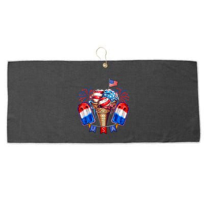 4th Of July Patriotic Ice Cream Popsicle American Flag Large Microfiber Waffle Golf Towel