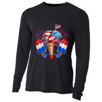 4th Of July Patriotic Ice Cream Popsicle American Flag Cooling Performance Long Sleeve Crew