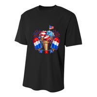 4th Of July Patriotic Ice Cream Popsicle American Flag Youth Performance Sprint T-Shirt