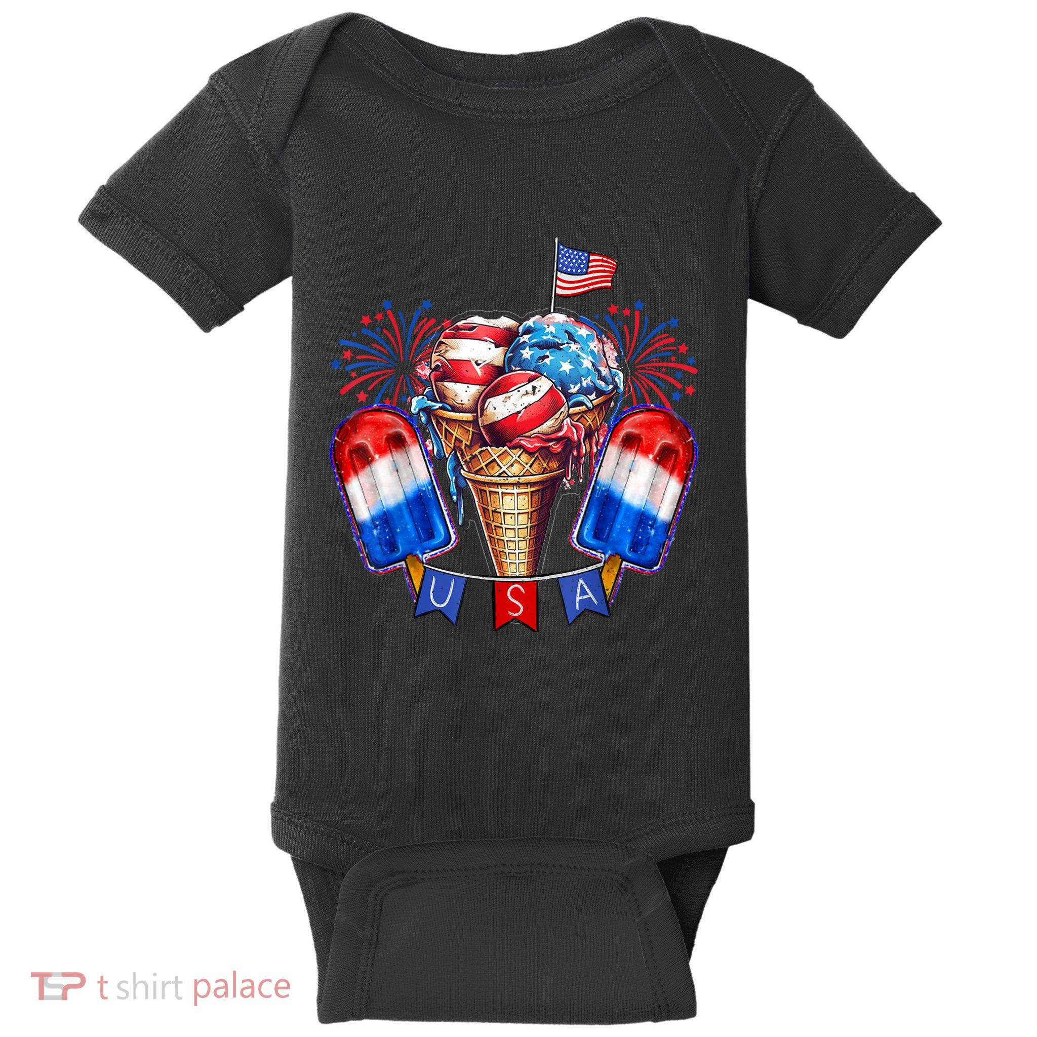 4th Of July Patriotic Ice Cream Popsicle American Flag Baby Bodysuit