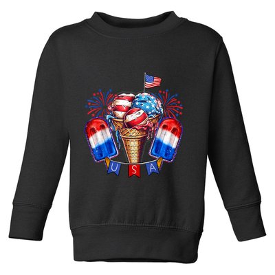 4th Of July Patriotic Ice Cream Popsicle American Flag Toddler Sweatshirt