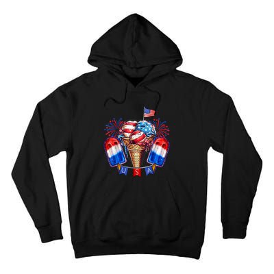 4th Of July Patriotic Ice Cream Popsicle American Flag Tall Hoodie