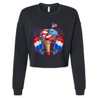 4th Of July Patriotic Ice Cream Popsicle American Flag Cropped Pullover Crew