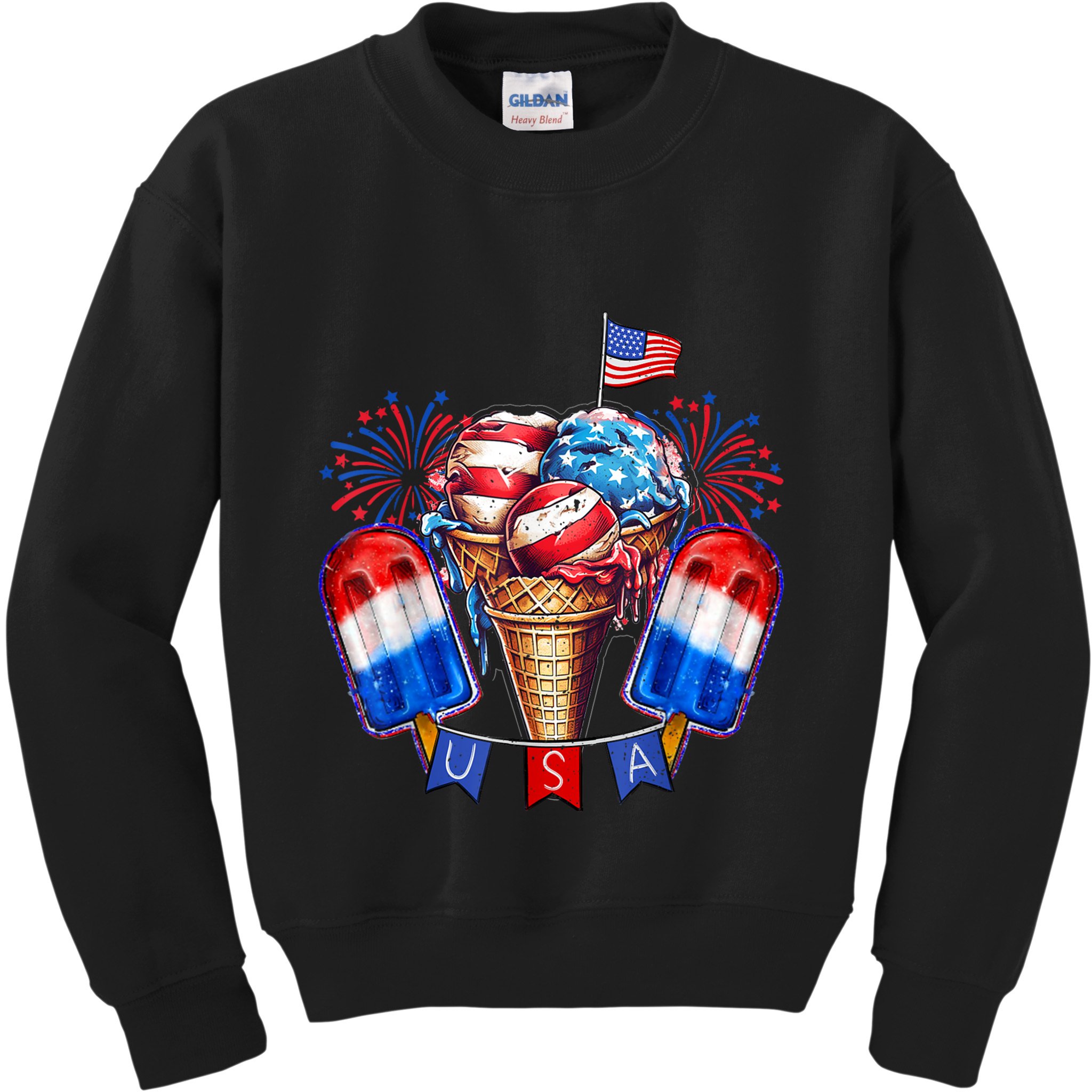 4th Of July Patriotic Ice Cream Popsicle American Flag Kids Sweatshirt