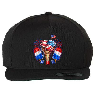 4th Of July Patriotic Ice Cream Popsicle American Flag Wool Snapback Cap