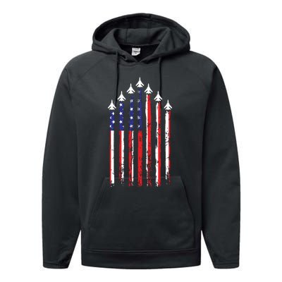 4th Of July Veteran Patriotic Fighter Jets Performance Fleece Hoodie