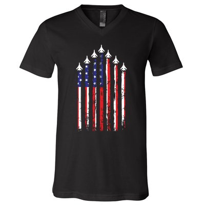 4th Of July Veteran Patriotic Fighter Jets V-Neck T-Shirt