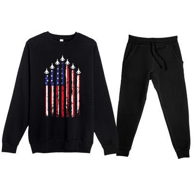 4th Of July Veteran Patriotic Fighter Jets Premium Crewneck Sweatsuit Set