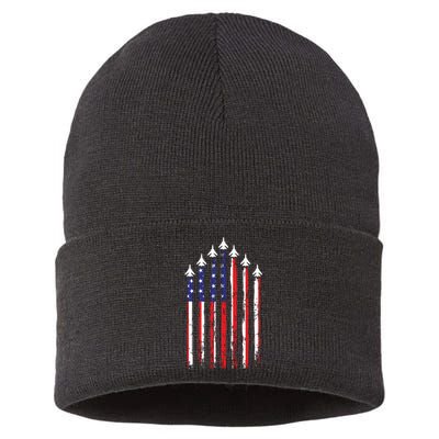 4th Of July Veteran Patriotic Fighter Jets Sustainable Knit Beanie