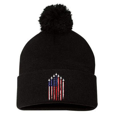 4th Of July Veteran Patriotic Fighter Jets Pom Pom 12in Knit Beanie