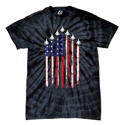 4th Of July Veteran Patriotic Fighter Jets Tie-Dye T-Shirt