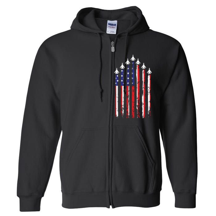 4th Of July Veteran Patriotic Fighter Jets Full Zip Hoodie