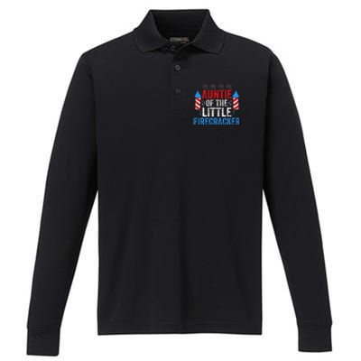 4th Of July Birthday Aunt Auntie Of The Little Firecracker Performance Long Sleeve Polo