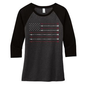 4th Of July Archerbow Hunting American Flag Women's Tri-Blend 3/4-Sleeve Raglan Shirt