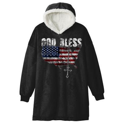 4th Of July American Flag God Bless America Hooded Wearable Blanket