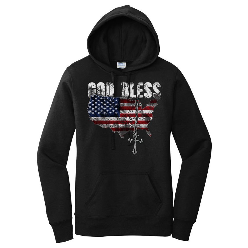 4th Of July American Flag God Bless America Women's Pullover Hoodie