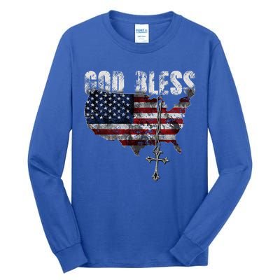 4th Of July American Flag God Bless America Tall Long Sleeve T-Shirt
