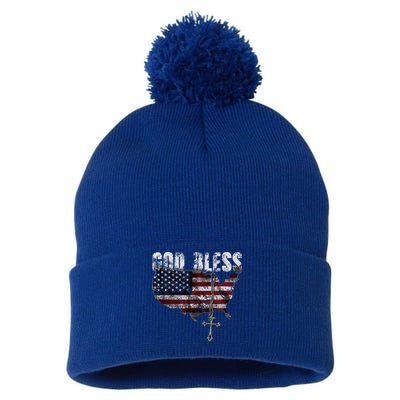 4th Of July American Flag God Bless America Pom Pom 12in Knit Beanie
