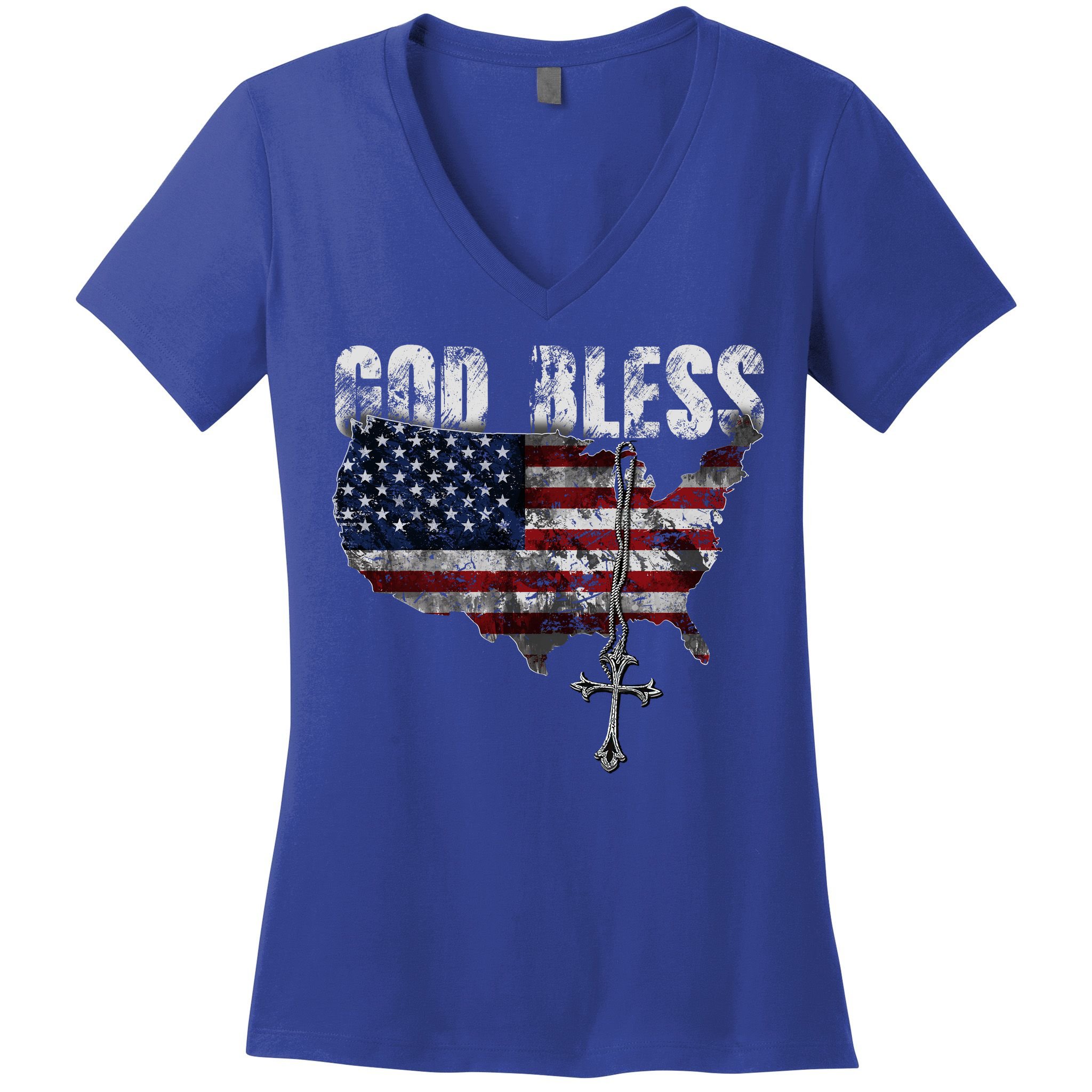 4th Of July American Flag God Bless America Women's V-Neck T-Shirt