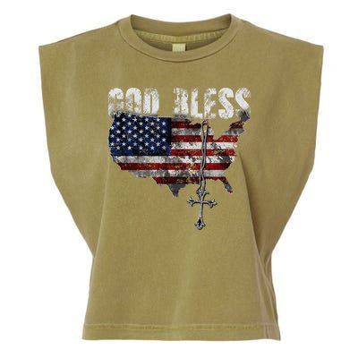 4th Of July American Flag God Bless America Garment-Dyed Women's Muscle Tee