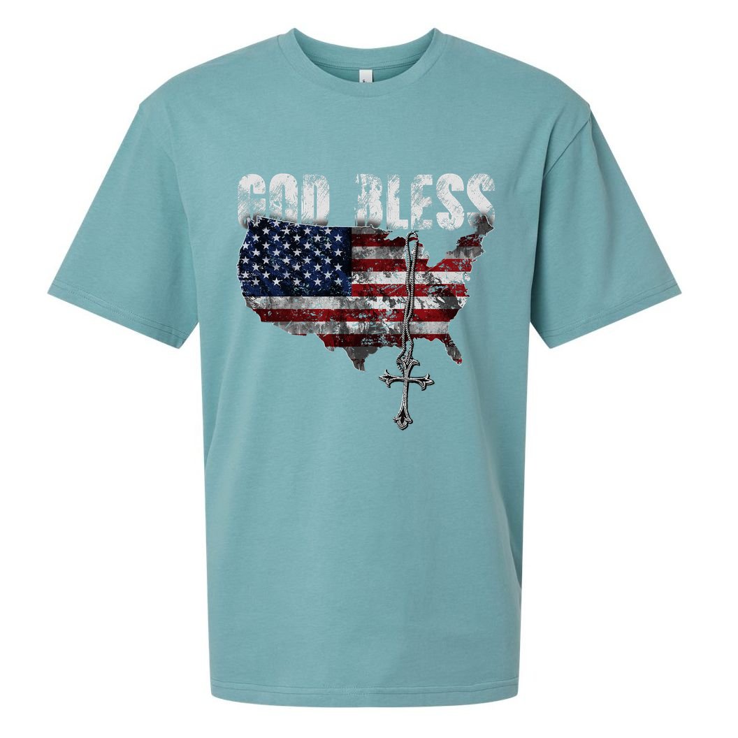 4th Of July American Flag God Bless America Sueded Cloud Jersey T-Shirt