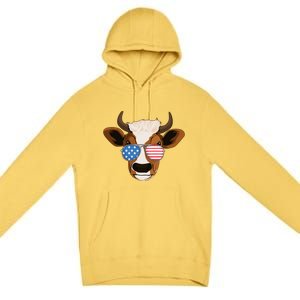 4th Of July Patriotic Cow Usa American Flag Cow Lover Farmer Gift Premium Pullover Hoodie