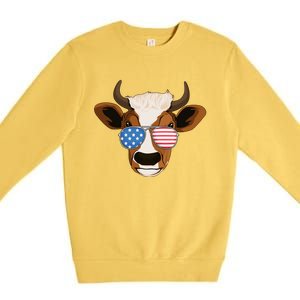 4th Of July Patriotic Cow Usa American Flag Cow Lover Farmer Gift Premium Crewneck Sweatshirt