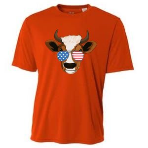 4th Of July Patriotic Cow Usa American Flag Cow Lover Farmer Gift Cooling Performance Crew T-Shirt