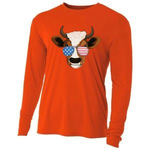 4th Of July Patriotic Cow Usa American Flag Cow Lover Farmer Gift Cooling Performance Long Sleeve Crew