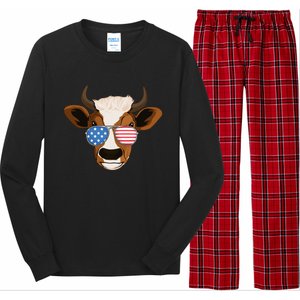 4th Of July Patriotic Cow Usa American Flag Cow Lover Farmer Gift Long Sleeve Pajama Set