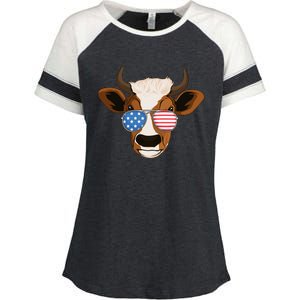 4th Of July Patriotic Cow Usa American Flag Cow Lover Farmer Gift Enza Ladies Jersey Colorblock Tee