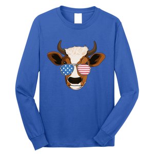 4th Of July Patriotic Cow Usa American Flag Cow Lover Farmer Gift Long Sleeve Shirt