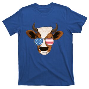 4th Of July Patriotic Cow Usa American Flag Cow Lover Farmer Gift T-Shirt