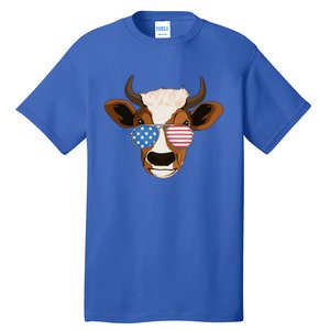 4th Of July Patriotic Cow Usa American Flag Cow Lover Farmer Gift Tall T-Shirt