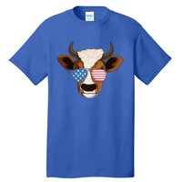 4th Of July Patriotic Cow Usa American Flag Cow Lover Farmer Gift Tall T-Shirt