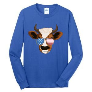 4th Of July Patriotic Cow Usa American Flag Cow Lover Farmer Gift Tall Long Sleeve T-Shirt