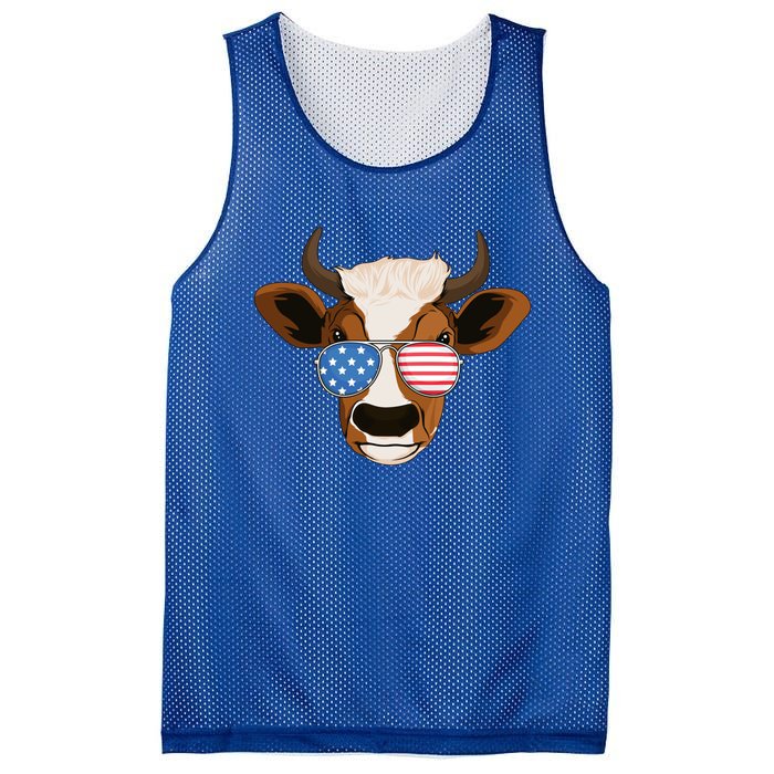 4th Of July Patriotic Cow Usa American Flag Cow Lover Farmer Gift Mesh Reversible Basketball Jersey Tank