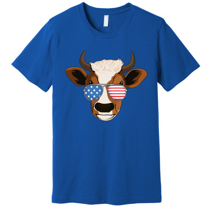 4th Of July Patriotic Cow Usa American Flag Cow Lover Farmer Gift Premium T-Shirt