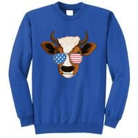 4th Of July Patriotic Cow Usa American Flag Cow Lover Farmer Gift Tall Sweatshirt