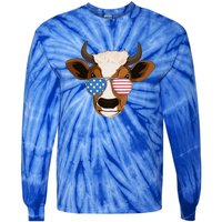 4th Of July Patriotic Cow Usa American Flag Cow Lover Farmer Gift Tie-Dye Long Sleeve Shirt